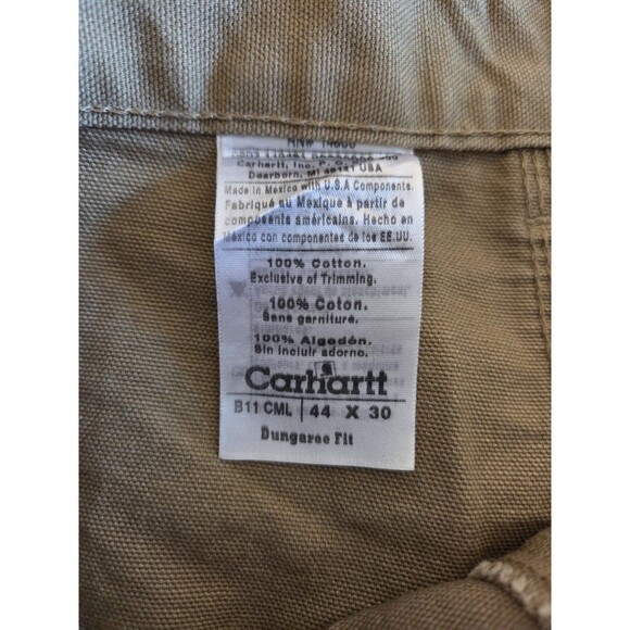 Carhartt B11-CML Washed Duck Work Dungaree Pants Cotton Camel Tan Men's 44x30 - Picture 5 of 6